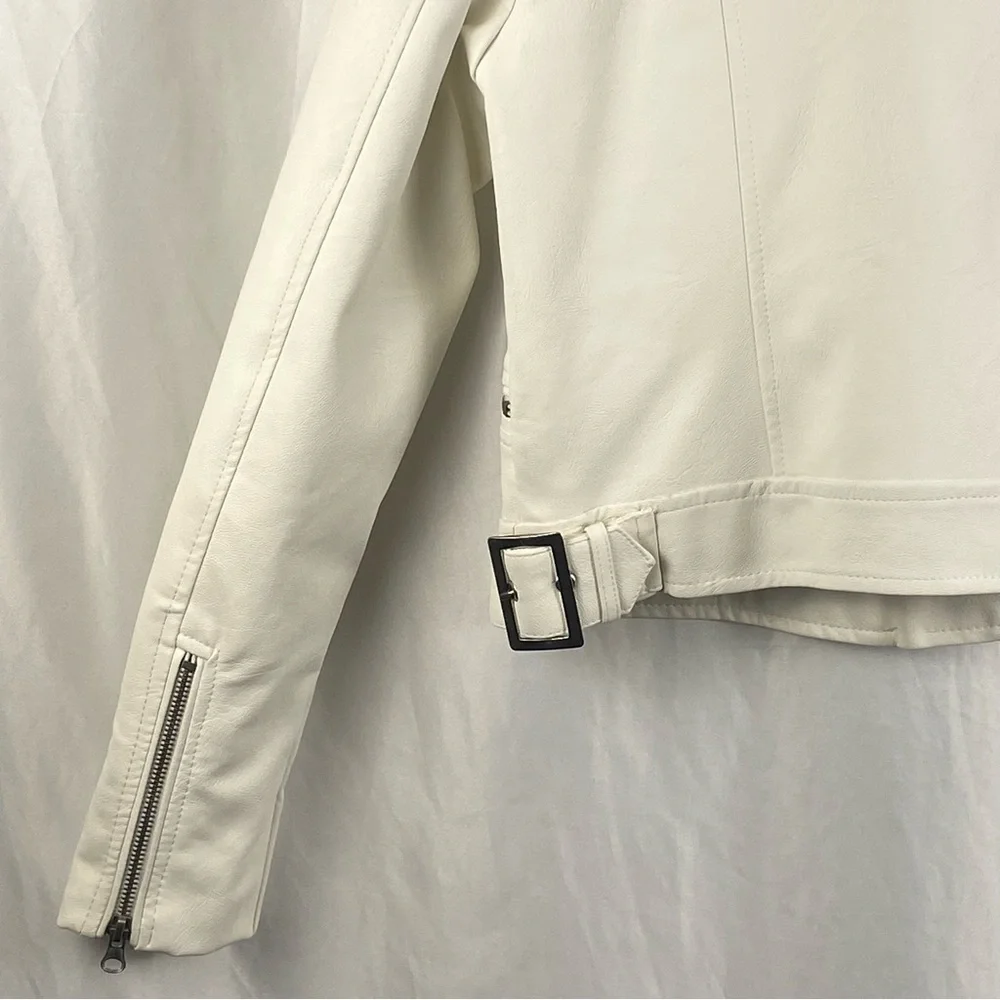 Love Tree White Vegan Leather Moto Zipper Jacket Size Large - Picture 15 of 16